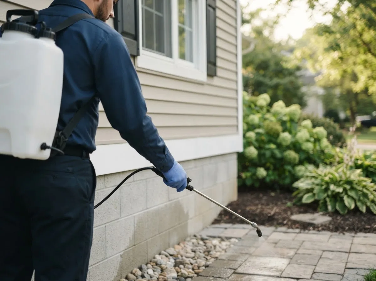 Pest control technician inspecting a home in Lee, FL